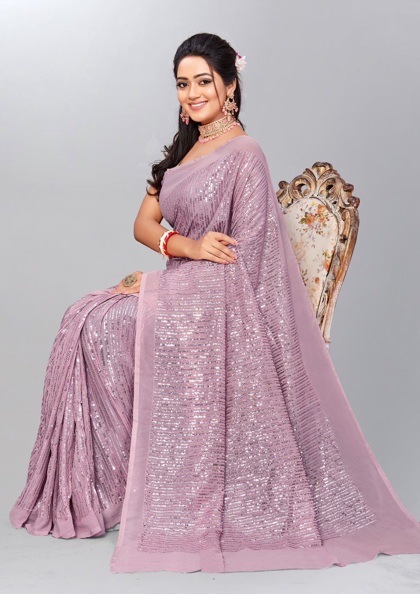 Lavender Shimmer Saree - Indian Clothing in Denver, CO, Aurora, CO, Boulder, CO, Fort Collins, CO, Colorado Springs, CO, Parker, CO, Highlands Ranch, CO, Cherry Creek, CO, Centennial, CO, and Longmont, CO. Nationwide shipping USA - India Fashion X