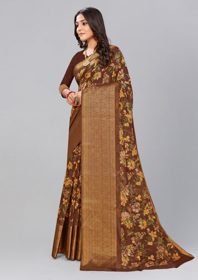 Brown Art Silk Saree - Indian Clothing in Denver, CO, Aurora, CO, Boulder, CO, Fort Collins, CO, Colorado Springs, CO, Parker, CO, Highlands Ranch, CO, Cherry Creek, CO, Centennial, CO, and Longmont, CO. Nationwide shipping USA - India Fashion X