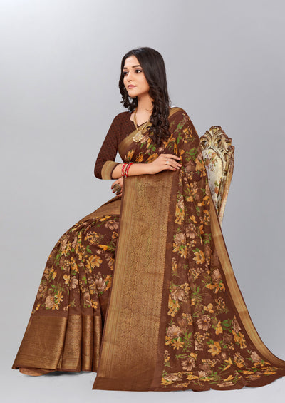 Brown Art Silk Saree - Indian Clothing in Denver, CO, Aurora, CO, Boulder, CO, Fort Collins, CO, Colorado Springs, CO, Parker, CO, Highlands Ranch, CO, Cherry Creek, CO, Centennial, CO, and Longmont, CO. Nationwide shipping USA - India Fashion X