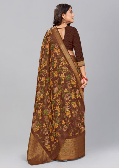 Brown Art Silk Saree - Indian Clothing in Denver, CO, Aurora, CO, Boulder, CO, Fort Collins, CO, Colorado Springs, CO, Parker, CO, Highlands Ranch, CO, Cherry Creek, CO, Centennial, CO, and Longmont, CO. Nationwide shipping USA - India Fashion X
