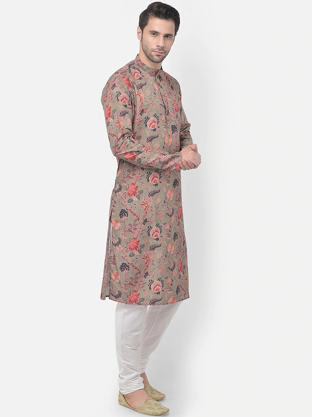 Taupe Floral Khadi Kurta Indian Clothing in Denver, CO, Aurora, CO, Boulder, CO, Fort Collins, CO, Colorado Springs, CO, Parker, CO, Highlands Ranch, CO, Cherry Creek, CO, Centennial, CO, and Longmont, CO. NATIONWIDE SHIPPING USA- India Fashion X