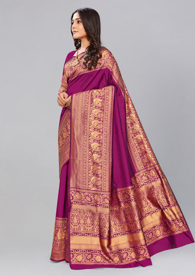 Purple Banarsi Art Silk Saree - Indian Clothing in Denver, CO, Aurora, CO, Boulder, CO, Fort Collins, CO, Colorado Springs, CO, Parker, CO, Highlands Ranch, CO, Cherry Creek, CO, Centennial, CO, and Longmont, CO. Nationwide shipping USA - India Fashion X