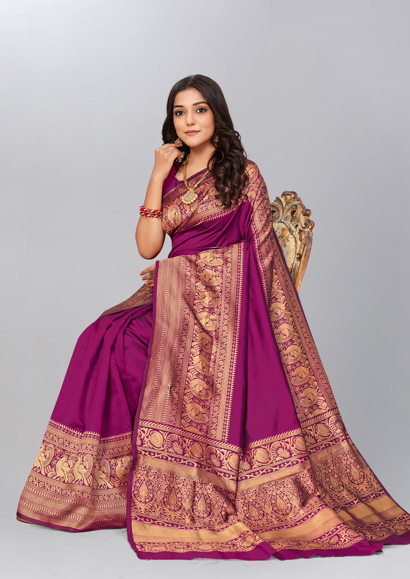 Purple Banarsi Art Silk Saree - Indian Clothing in Denver, CO, Aurora, CO, Boulder, CO, Fort Collins, CO, Colorado Springs, CO, Parker, CO, Highlands Ranch, CO, Cherry Creek, CO, Centennial, CO, and Longmont, CO. Nationwide shipping USA - India Fashion X