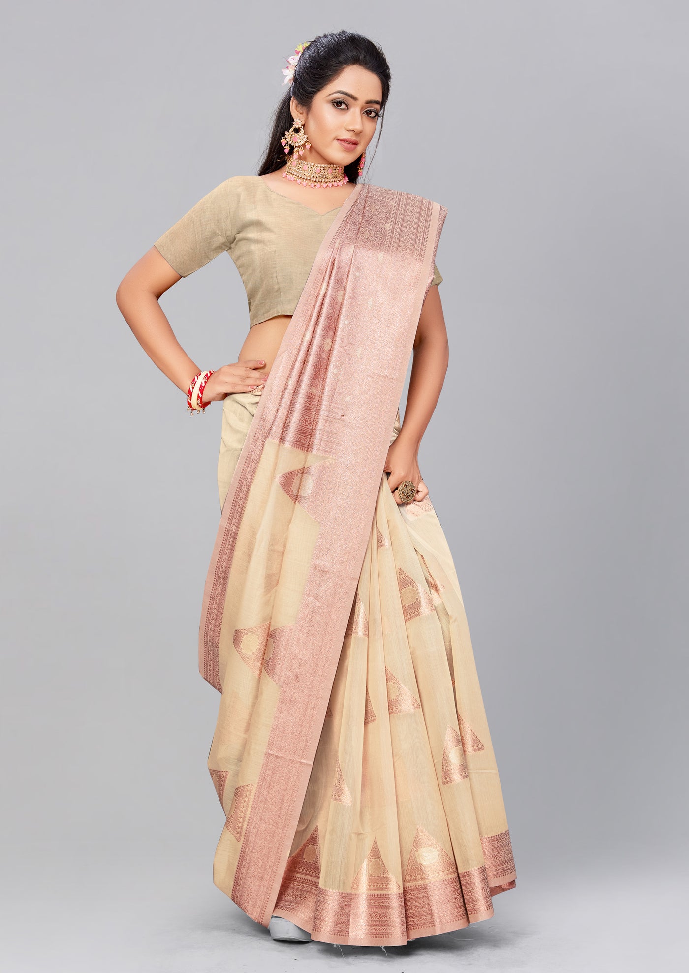 Bisque Handloom Saree - Indian Clothing in Denver, CO, Aurora, CO, Boulder, CO, Fort Collins, CO, Colorado Springs, CO, Parker, CO, Highlands Ranch, CO, Cherry Creek, CO, Centennial, CO, and Longmont, CO. Nationwide shipping USA - India Fashion X