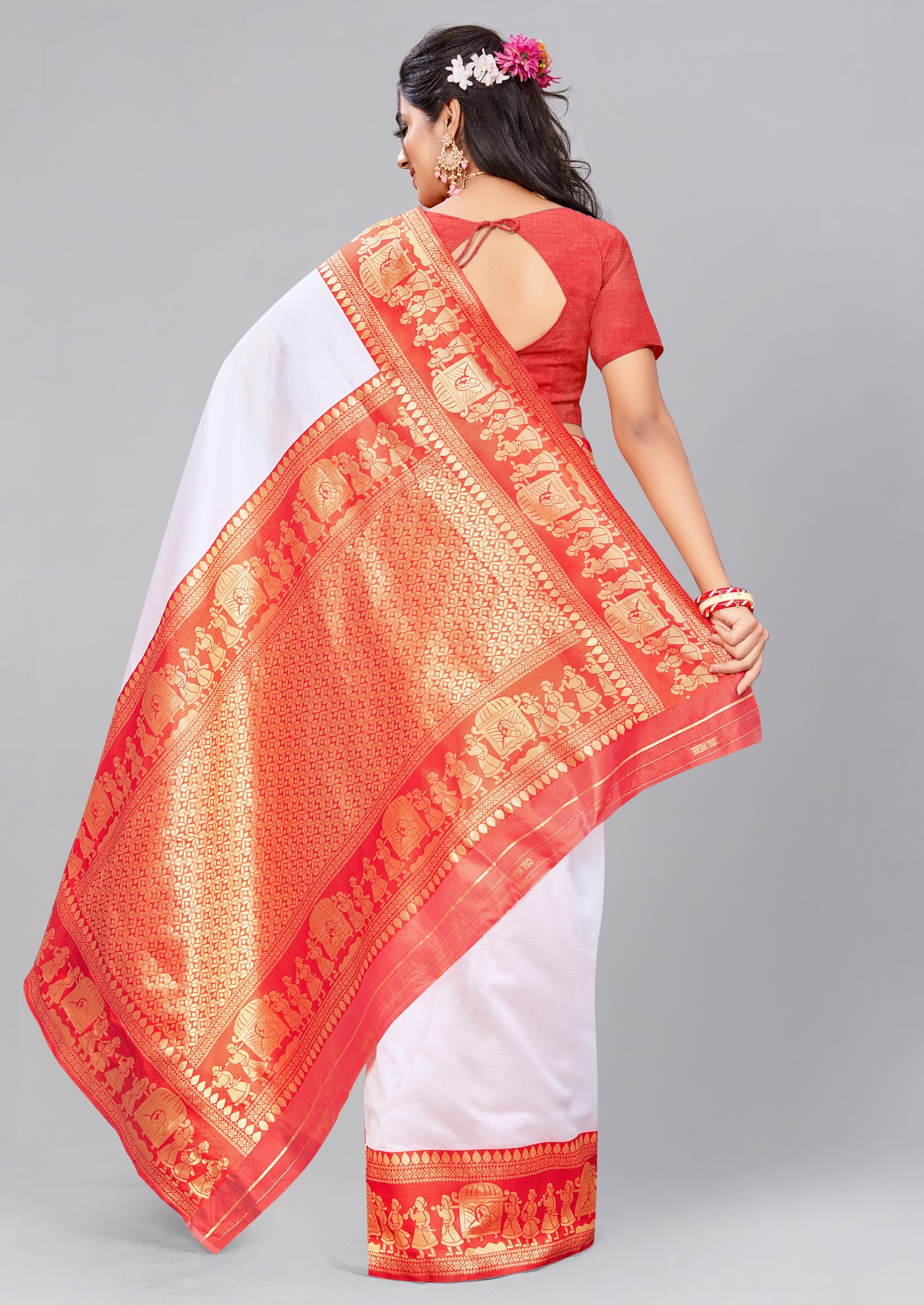 Orange Traditional Embroidered Saree - Indian Clothing in Denver, CO, Aurora, CO, Boulder, CO, Fort Collins, CO, Colorado Springs, CO, Parker, CO, Highlands Ranch, CO, Cherry Creek, CO, Centennial, CO, and Longmont, CO. Nationwide shipping USA - India Fashion X