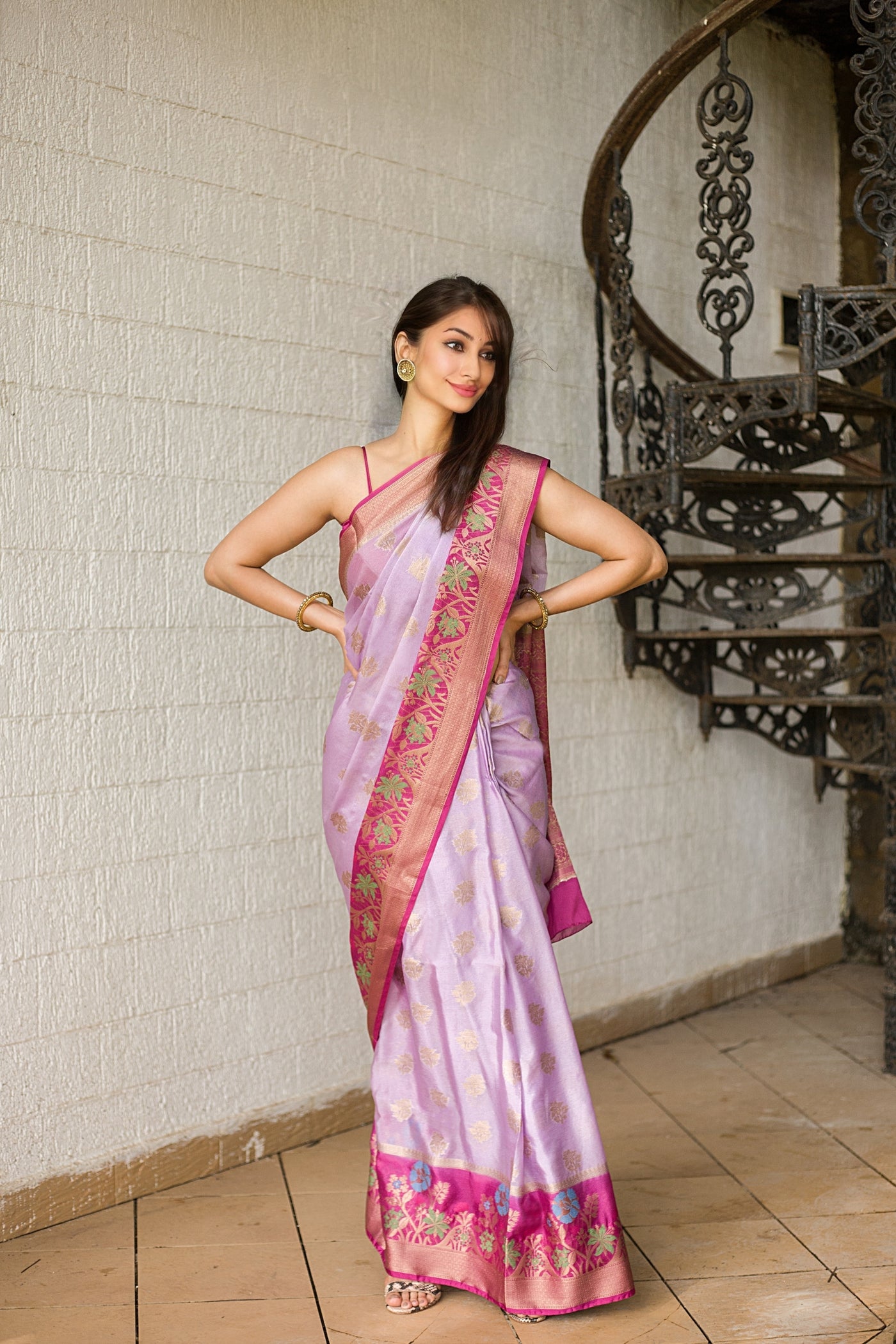 Purple Floral Trimmed Banarasi Saree Indian Clothing in Denver, CO, Aurora, CO, Boulder, CO, Fort Collins, CO, Colorado Springs, CO, Parker, CO, Highlands Ranch, CO, Cherry Creek, CO, Centennial, CO, and Longmont, CO. NATIONWIDE SHIPPING USA- India Fashion X