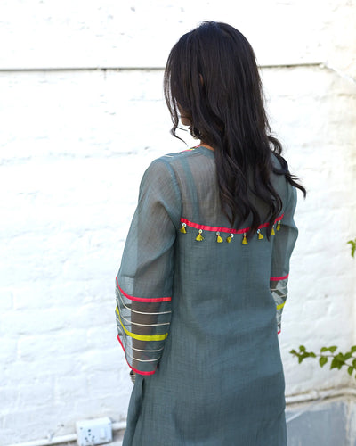 Gray Sequence Yoke Kurta Set - Indian Clothing in Denver, CO, Aurora, CO, Boulder, CO, Fort Collins, CO, Colorado Springs, CO, Parker, CO, Highlands Ranch, CO, Cherry Creek, CO, Centennial, CO, and Longmont, CO. Nationwide shipping USA - India Fashion X