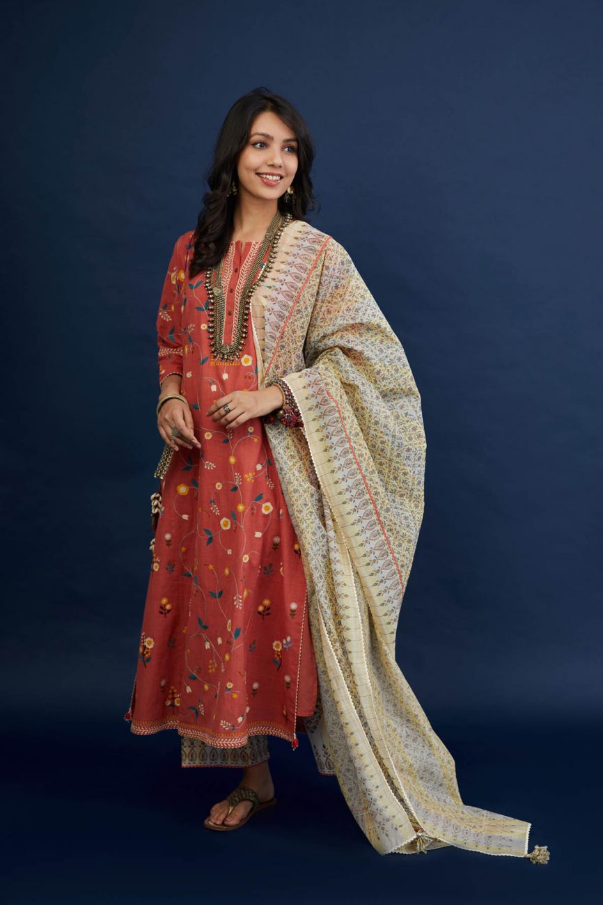 Brick Red Cotton Kurta Set - Indian Clothing in Denver, CO, Aurora, CO, Boulder, CO, Fort Collins, CO, Colorado Springs, CO, Parker, CO, Highlands Ranch, CO, Cherry Creek, CO, Centennial, CO, and Longmont, CO. Nationwide shipping USA - India Fashion X