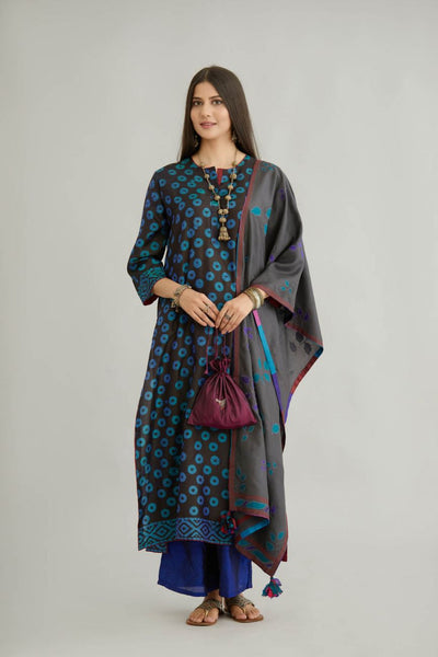 Blue Printed Silk Kurta Set - Indian Clothing in Denver, CO, Aurora, CO, Boulder, CO, Fort Collins, CO, Colorado Springs, CO, Parker, CO, Highlands Ranch, CO, Cherry Creek, CO, Centennial, CO, and Longmont, CO. Nationwide shipping USA - India Fashion X