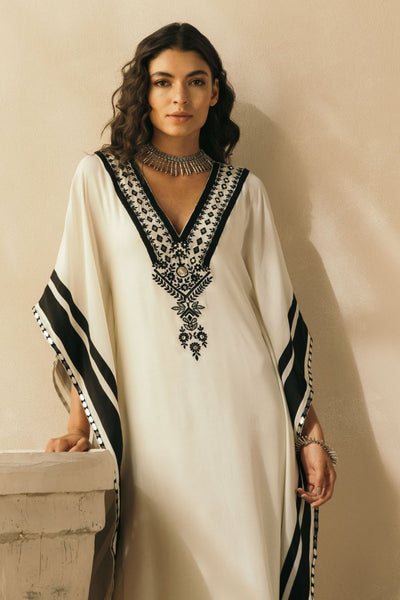 Ebony and Ivory Kaftan - Indian Clothing in Denver, CO, Aurora, CO, Boulder, CO, Fort Collins, CO, Colorado Springs, CO, Parker, CO, Highlands Ranch, CO, Cherry Creek, CO, Centennial, CO, and Longmont, CO. Nationwide shipping USA - India Fashion X