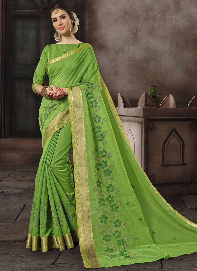 Cotton Silk Casual Wear Printed Work Saree- green - Indian Clothing in Denver, CO, Aurora, CO, Boulder, CO, Fort Collins, CO, Colorado Springs, CO, Parker, CO, Highlands Ranch, CO, Cherry Creek, CO, Centennial, CO, and Longmont, CO. Nationwide shipping USA - India Fashion X