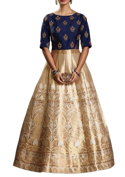 Cream and navy blue anarkal - Indian Clothing in Denver, CO, Aurora, CO, Boulder, CO, Fort Collins, CO, Colorado Springs, CO, Parker, CO, Highlands Ranch, CO, Cherry Creek, CO, Centennial, CO, and Longmont, CO. Nationwide shipping USA - India Fashion X