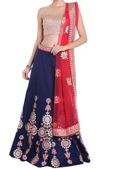 Navy blue lehenga in gotta patch and resham embroidered kali Indian Clothing in Denver, CO, Aurora, CO, Boulder, CO, Fort Collins, CO, Colorado Springs, CO, Parker, CO, Highlands Ranch, CO, Cherry Creek, CO, Centennial, CO, and Longmont, CO. NATIONWIDE SHIPPING USA- India Fashion X