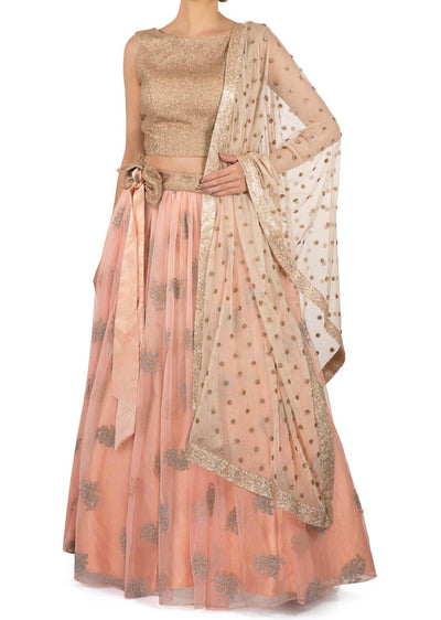 Peach lehenga in sequin work - Indian Clothing in Denver, CO, Aurora, CO, Boulder, CO, Fort Collins, CO, Colorado Springs, CO, Parker, CO, Highlands Ranch, CO, Cherry Creek, CO, Centennial, CO, and Longmont, CO. Nationwide shipping USA - India Fashion X