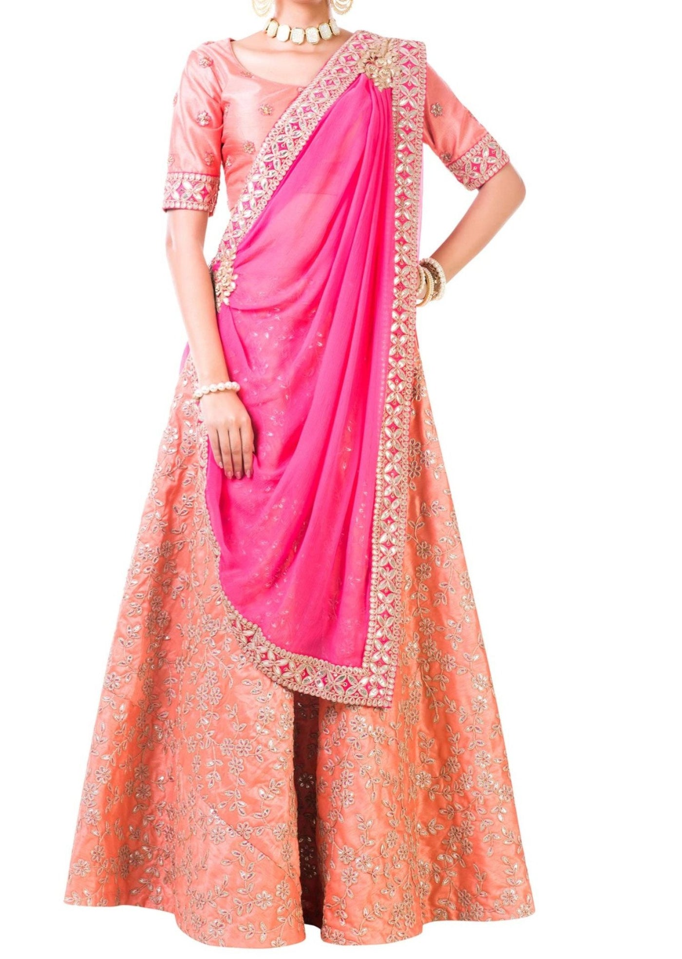 Peach Work Lehenga - Indian Clothing in Denver, CO, Aurora, CO, Boulder, CO, Fort Collins, CO, Colorado Springs, CO, Parker, CO, Highlands Ranch, CO, Cherry Creek, CO, Centennial, CO, and Longmont, CO. Nationwide shipping USA - India Fashion X