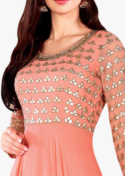 Coral anarkali suit - Indian Clothing in Denver, CO, Aurora, CO, Boulder, CO, Fort Collins, CO, Colorado Springs, CO, Parker, CO, Highlands Ranch, CO, Cherry Creek, CO, Centennial, CO, and Longmont, CO. Nationwide shipping USA - India Fashion X