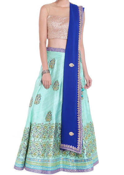 Turq blue lehange in resham butti with blue dupatta Indian Clothing in Denver, CO, Aurora, CO, Boulder, CO, Fort Collins, CO, Colorado Springs, CO, Parker, CO, Highlands Ranch, CO, Cherry Creek, CO, Centennial, CO, and Longmont, CO. NATIONWIDE SHIPPING USA- India Fashion X