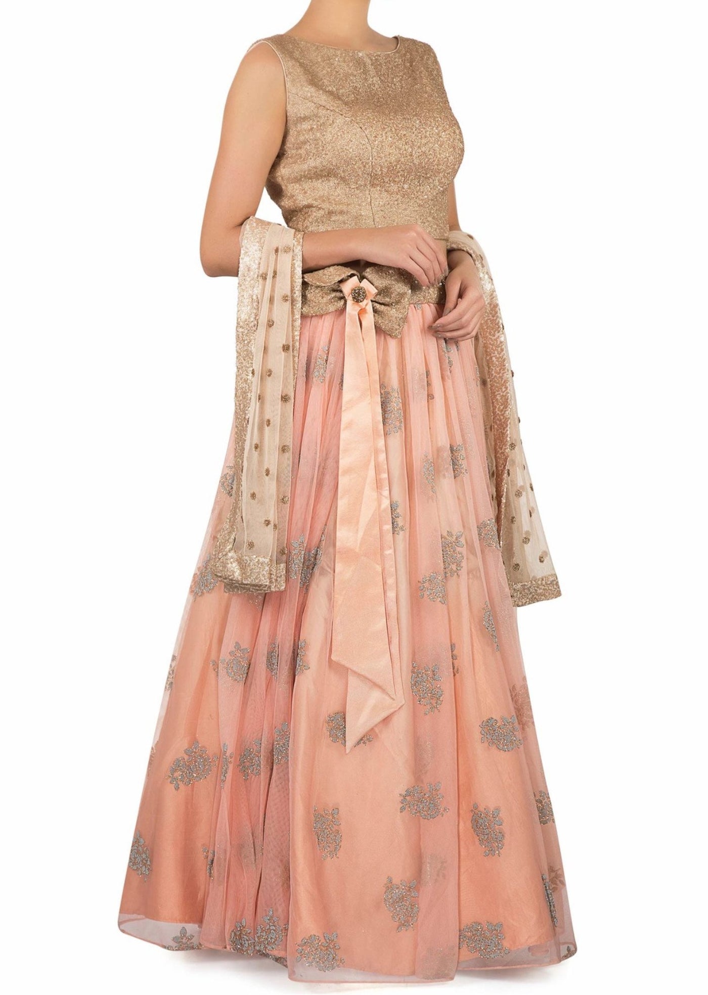 Peach lehenga in sequin work - Indian Clothing in Denver, CO, Aurora, CO, Boulder, CO, Fort Collins, CO, Colorado Springs, CO, Parker, CO, Highlands Ranch, CO, Cherry Creek, CO, Centennial, CO, and Longmont, CO. Nationwide shipping USA - India Fashion X