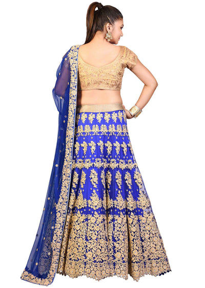 Royal blue lehenga in raw silk with resham and dori embroidery - Indian Clothing in Denver, CO, Aurora, CO, Boulder, CO, Fort Collins, CO, Colorado Springs, CO, Parker, CO, Highlands Ranch, CO, Cherry Creek, CO, Centennial, CO, and Longmont, CO. Nationwide shipping USA - India Fashion X