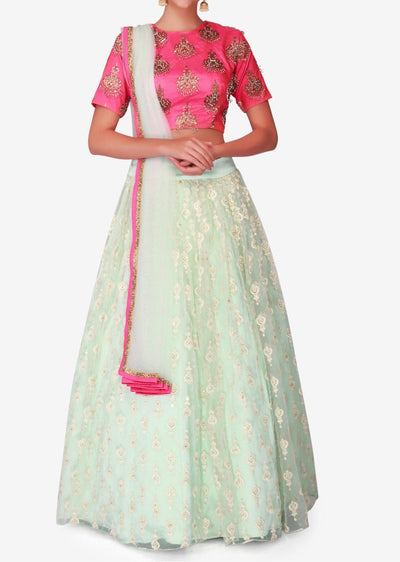Mint blue lehenga in net - Indian Clothing in Denver, CO, Aurora, CO, Boulder, CO, Fort Collins, CO, Colorado Springs, CO, Parker, CO, Highlands Ranch, CO, Cherry Creek, CO, Centennial, CO, and Longmont, CO. Nationwide shipping USA - India Fashion X