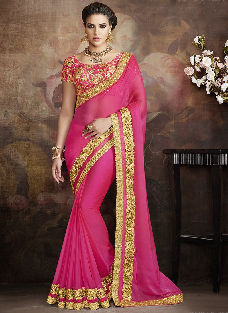 Georgette Formal Wear Embroidered Work Saree  - pink - Indian Clothing in Denver, CO, Aurora, CO, Boulder, CO, Fort Collins, CO, Colorado Springs, CO, Parker, CO, Highlands Ranch, CO, Cherry Creek, CO, Centennial, CO, and Longmont, CO. Nationwide shipping USA - India Fashion X