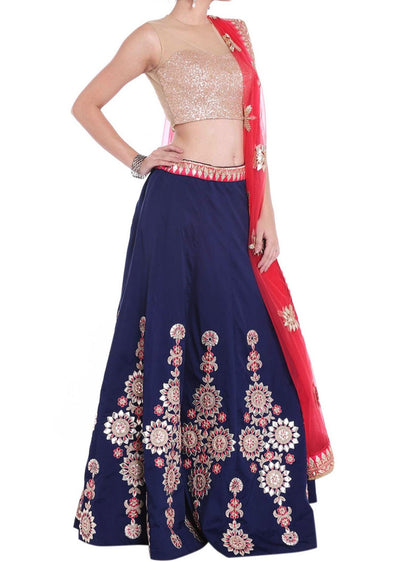 Navy blue lehenga in gotta patch and resham embroidered kali Indian Clothing in Denver, CO, Aurora, CO, Boulder, CO, Fort Collins, CO, Colorado Springs, CO, Parker, CO, Highlands Ranch, CO, Cherry Creek, CO, Centennial, CO, and Longmont, CO. NATIONWIDE SHIPPING USA- India Fashion X