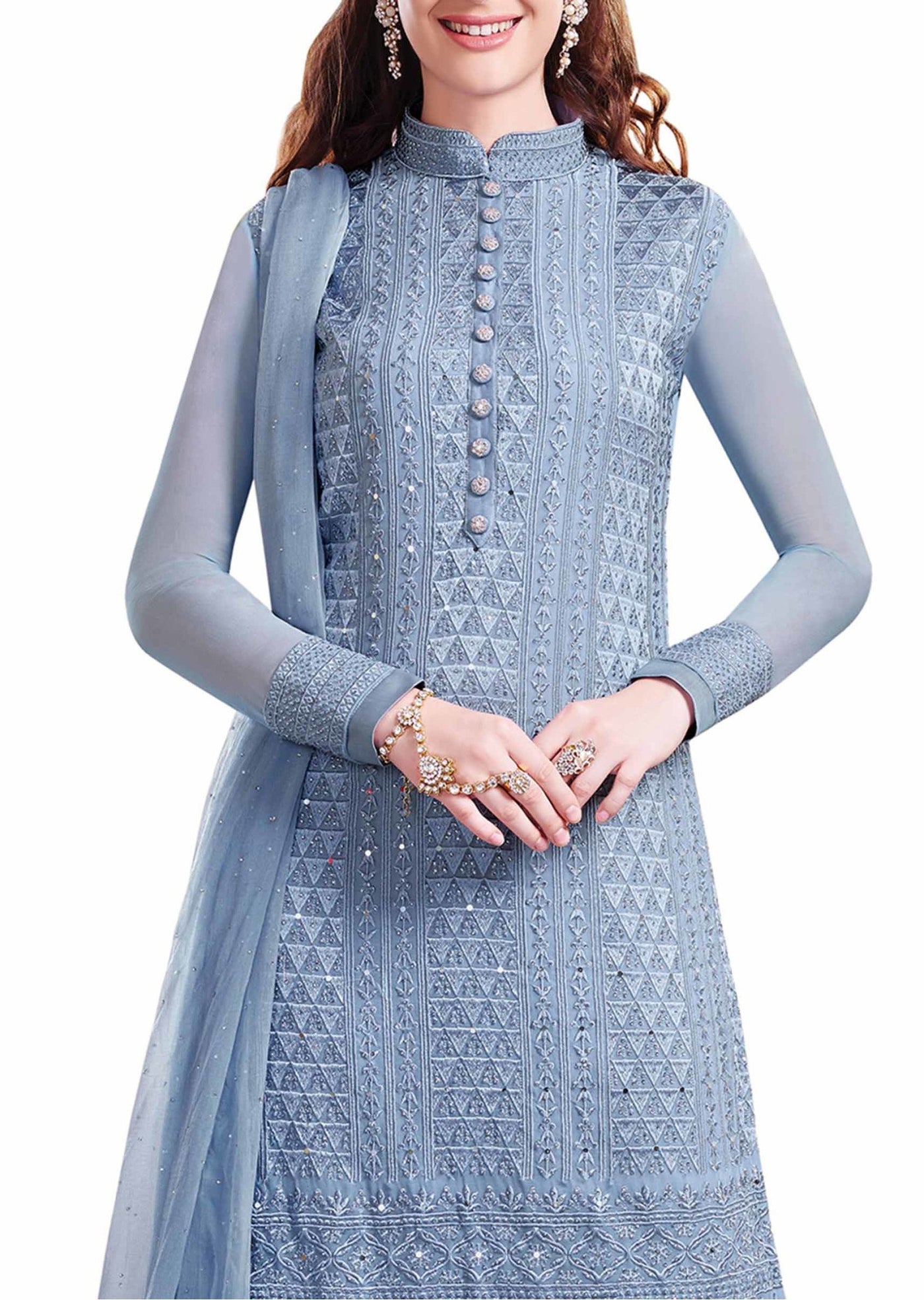 Grey blue unstitched suit - Indian Clothing in Denver, CO, Aurora, CO, Boulder, CO, Fort Collins, CO, Colorado Springs, CO, Parker, CO, Highlands Ranch, CO, Cherry Creek, CO, Centennial, CO, and Longmont, CO. Nationwide shipping USA - India Fashion X