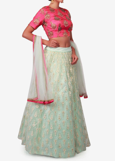 Mint blue lehenga in net - Indian Clothing in Denver, CO, Aurora, CO, Boulder, CO, Fort Collins, CO, Colorado Springs, CO, Parker, CO, Highlands Ranch, CO, Cherry Creek, CO, Centennial, CO, and Longmont, CO. Nationwide shipping USA - India Fashion X