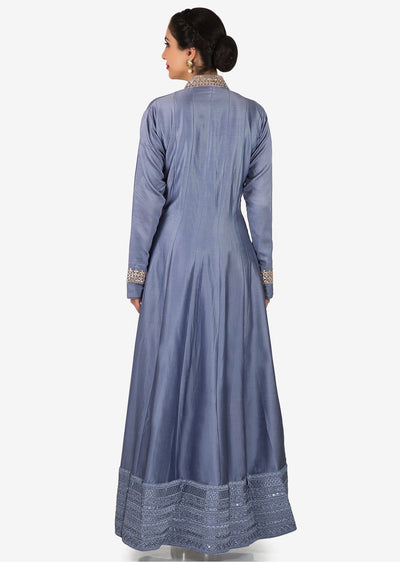Lavender blue anarkali suit in silk with embroidered placket - Indian Clothing in Denver, CO, Aurora, CO, Boulder, CO, Fort Collins, CO, Colorado Springs, CO, Parker, CO, Highlands Ranch, CO, Cherry Creek, CO, Centennial, CO, and Longmont, CO. Nationwide shipping USA - India Fashion X