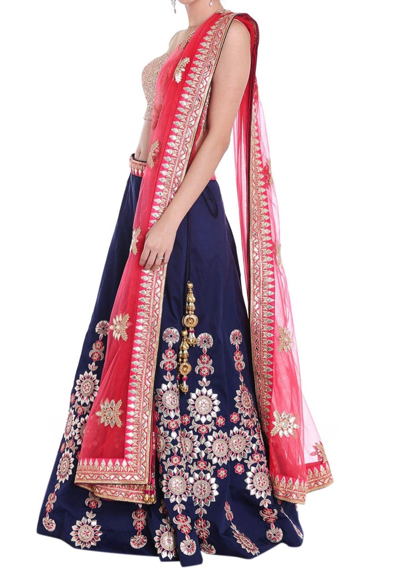 Navy blue lehenga in gotta patch and resham embroidered kali Indian Clothing in Denver, CO, Aurora, CO, Boulder, CO, Fort Collins, CO, Colorado Springs, CO, Parker, CO, Highlands Ranch, CO, Cherry Creek, CO, Centennial, CO, and Longmont, CO. NATIONWIDE SHIPPING USA- India Fashion X