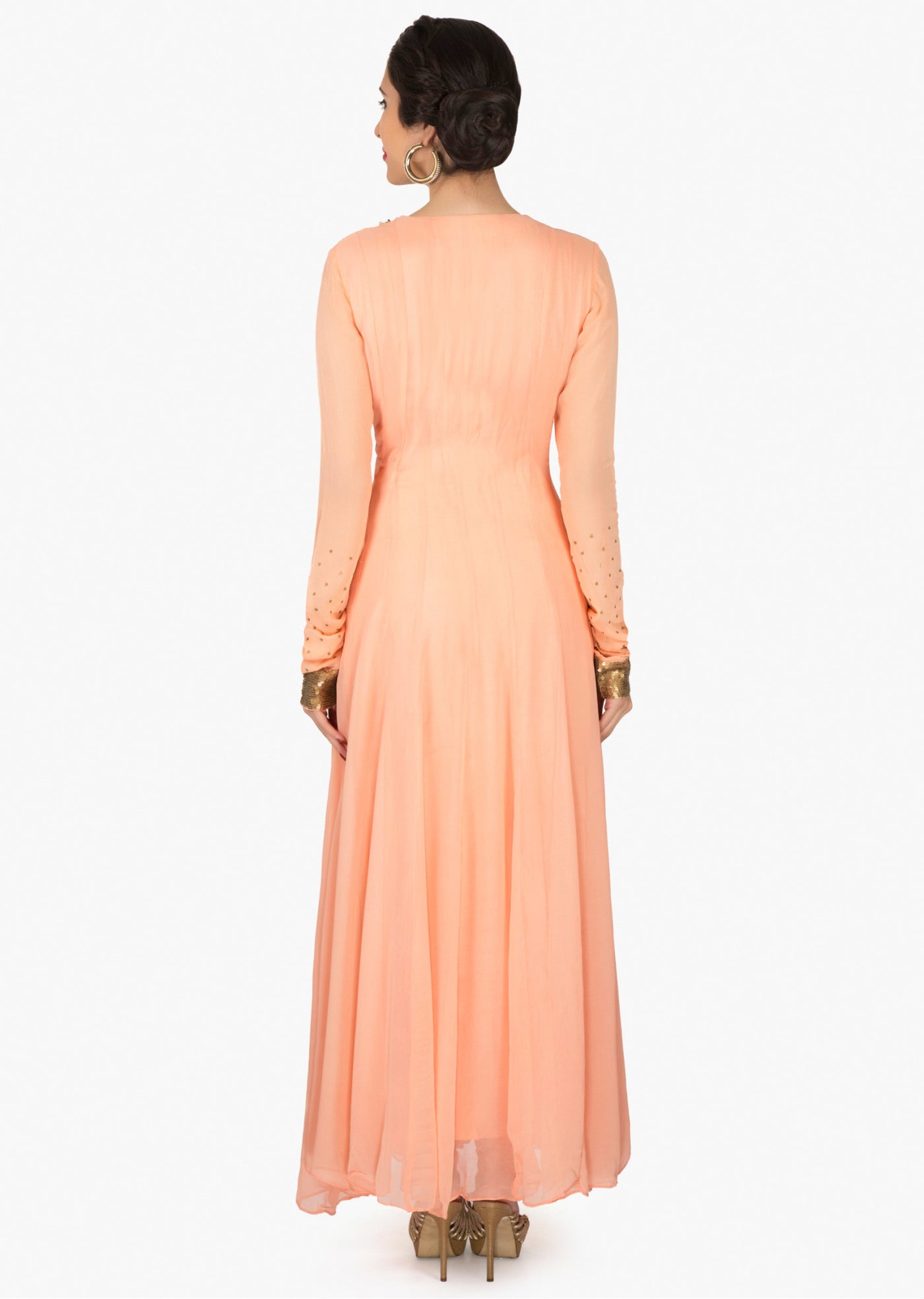 Peach anarkali suit Indian Clothing in Denver, CO, Aurora, CO, Boulder, CO, Fort Collins, CO, Colorado Springs, CO, Parker, CO, Highlands Ranch, CO, Cherry Creek, CO, Centennial, CO, and Longmont, CO. NATIONWIDE SHIPPING USA- India Fashion X