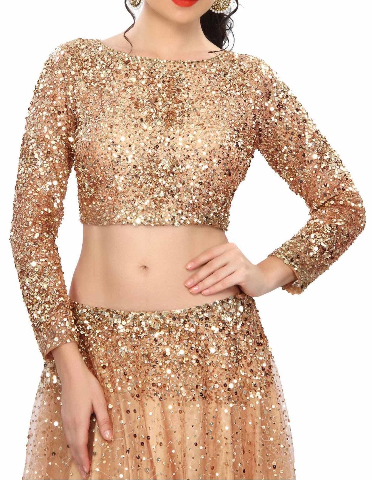 Gold lehenga embellished in sequin embroidery - Indian Clothing in Denver, CO, Aurora, CO, Boulder, CO, Fort Collins, CO, Colorado Springs, CO, Parker, CO, Highlands Ranch, CO, Cherry Creek, CO, Centennial, CO, and Longmont, CO. Nationwide shipping USA - India Fashion X