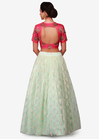 Mint blue lehenga in net - Indian Clothing in Denver, CO, Aurora, CO, Boulder, CO, Fort Collins, CO, Colorado Springs, CO, Parker, CO, Highlands Ranch, CO, Cherry Creek, CO, Centennial, CO, and Longmont, CO. Nationwide shipping USA - India Fashion X