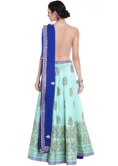 Turq blue lehange in resham butti with blue dupatta Indian Clothing in Denver, CO, Aurora, CO, Boulder, CO, Fort Collins, CO, Colorado Springs, CO, Parker, CO, Highlands Ranch, CO, Cherry Creek, CO, Centennial, CO, and Longmont, CO. NATIONWIDE SHIPPING USA- India Fashion X