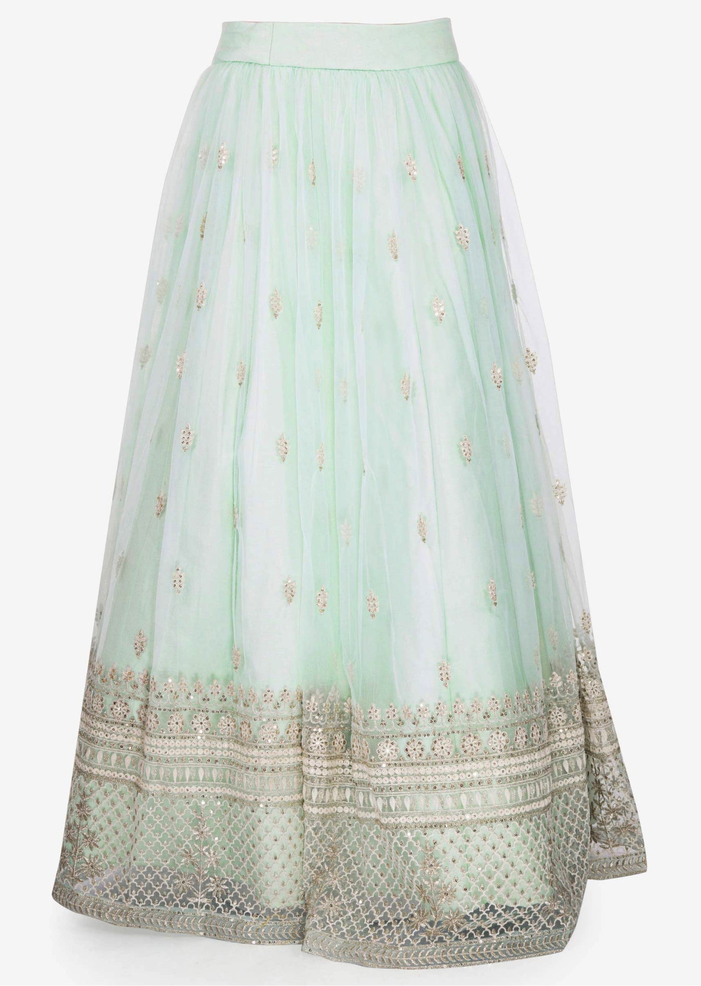 Mint blue lehenga with a orange brocade silk blouse embellished in thread work - Indian Clothing in Denver, CO, Aurora, CO, Boulder, CO, Fort Collins, CO, Colorado Springs, CO, Parker, CO, Highlands Ranch, CO, Cherry Creek, CO, Centennial, CO, and Longmont, CO. Nationwide shipping USA - India Fashion X