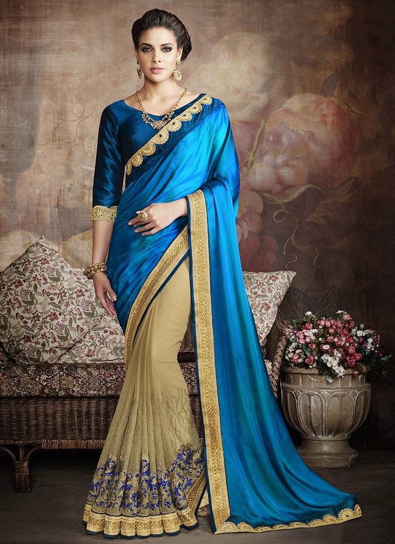 Georgette Formal Wear Embroidered Work Saree  - blue - Indian Clothing in Denver, CO, Aurora, CO, Boulder, CO, Fort Collins, CO, Colorado Springs, CO, Parker, CO, Highlands Ranch, CO, Cherry Creek, CO, Centennial, CO, and Longmont, CO. Nationwide shipping USA - India Fashion X