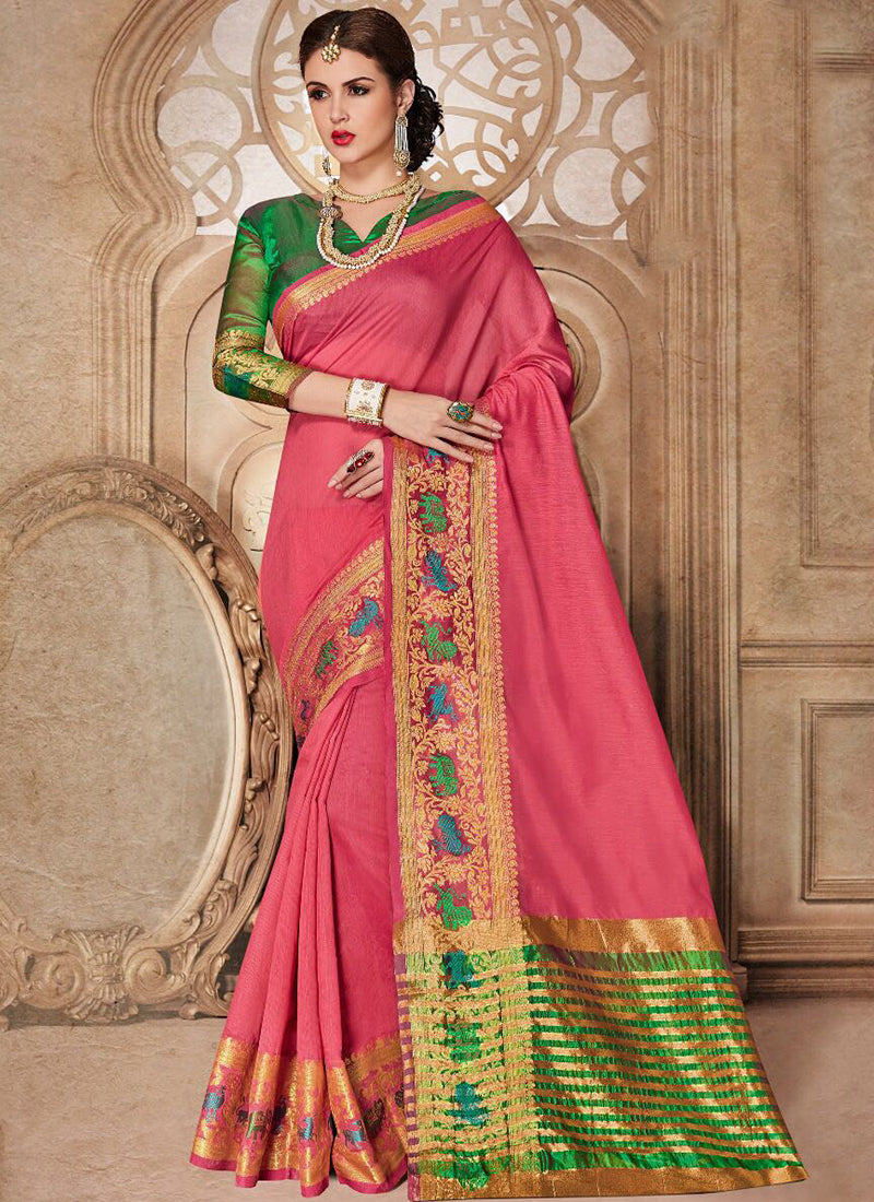 Silk Party Wear Border Work Saree- light pink - Indian Clothing in Denver, CO, Aurora, CO, Boulder, CO, Fort Collins, CO, Colorado Springs, CO, Parker, CO, Highlands Ranch, CO, Cherry Creek, CO, Centennial, CO, and Longmont, CO. Nationwide shipping USA - India Fashion X