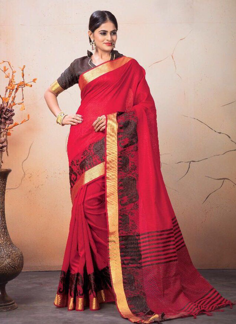 Embroidered Sarees - Red - Indian Clothing in Denver, CO, Aurora, CO, Boulder, CO, Fort Collins, CO, Colorado Springs, CO, Parker, CO, Highlands Ranch, CO, Cherry Creek, CO, Centennial, CO, and Longmont, CO. Nationwide shipping USA - India Fashion X