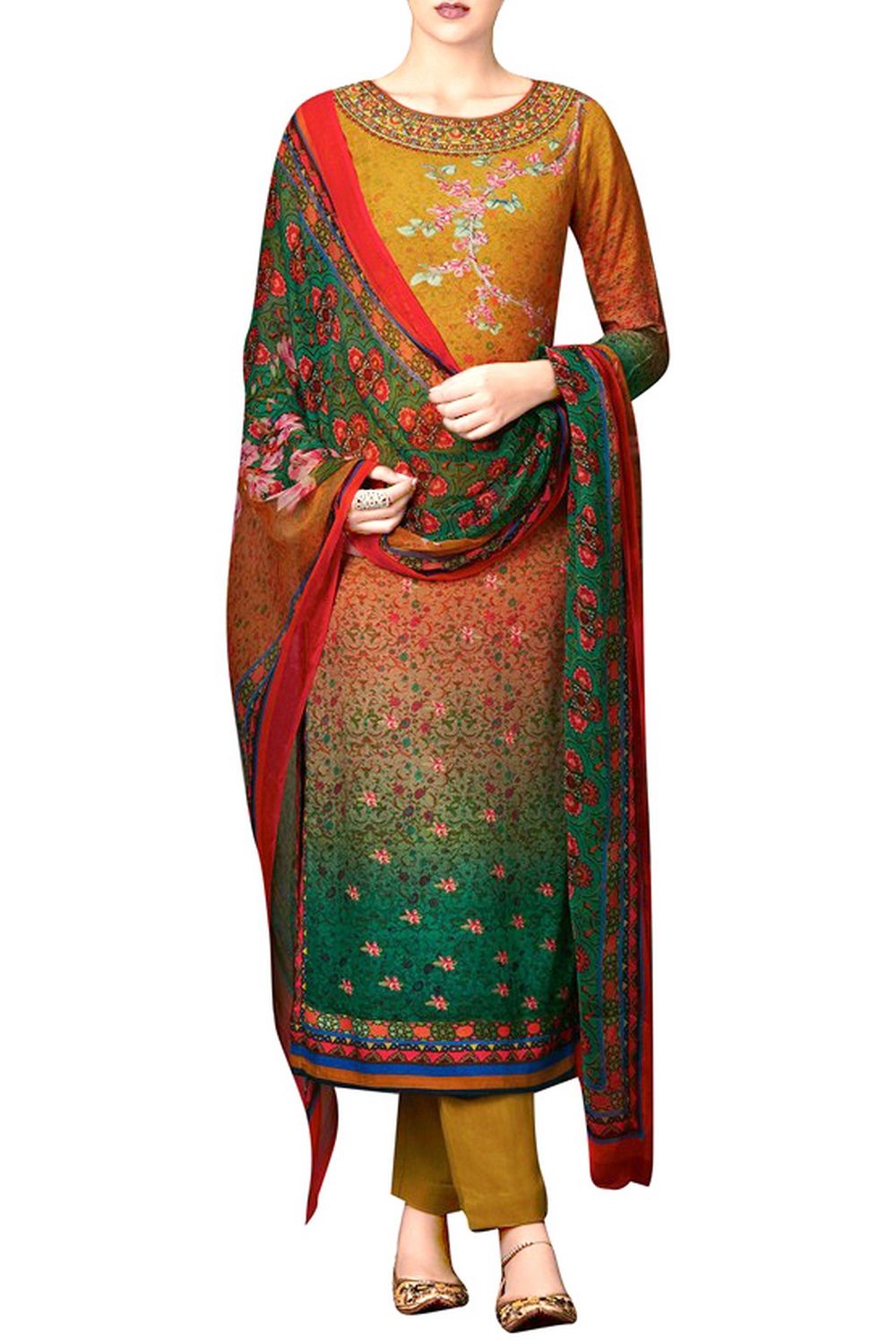 Multicolor Bamberg Straight Suit - Indian Clothing in Denver, CO, Aurora, CO, Boulder, CO, Fort Collins, CO, Colorado Springs, CO, Parker, CO, Highlands Ranch, CO, Cherry Creek, CO, Centennial, CO, and Longmont, CO. Nationwide shipping USA - India Fashion X
