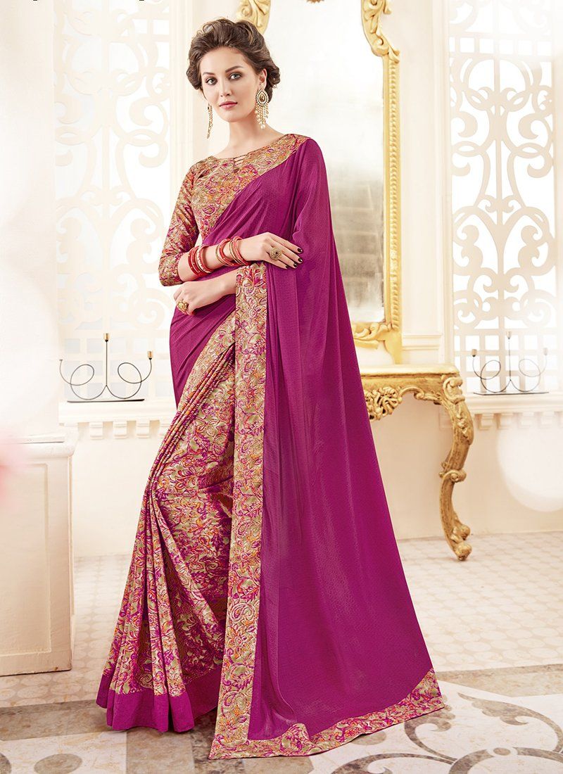 Crepe Silk Party Casual Printed Work Saree- purple - Indian Clothing in Denver, CO, Aurora, CO, Boulder, CO, Fort Collins, CO, Colorado Springs, CO, Parker, CO, Highlands Ranch, CO, Cherry Creek, CO, Centennial, CO, and Longmont, CO. Nationwide shipping USA - India Fashion X
