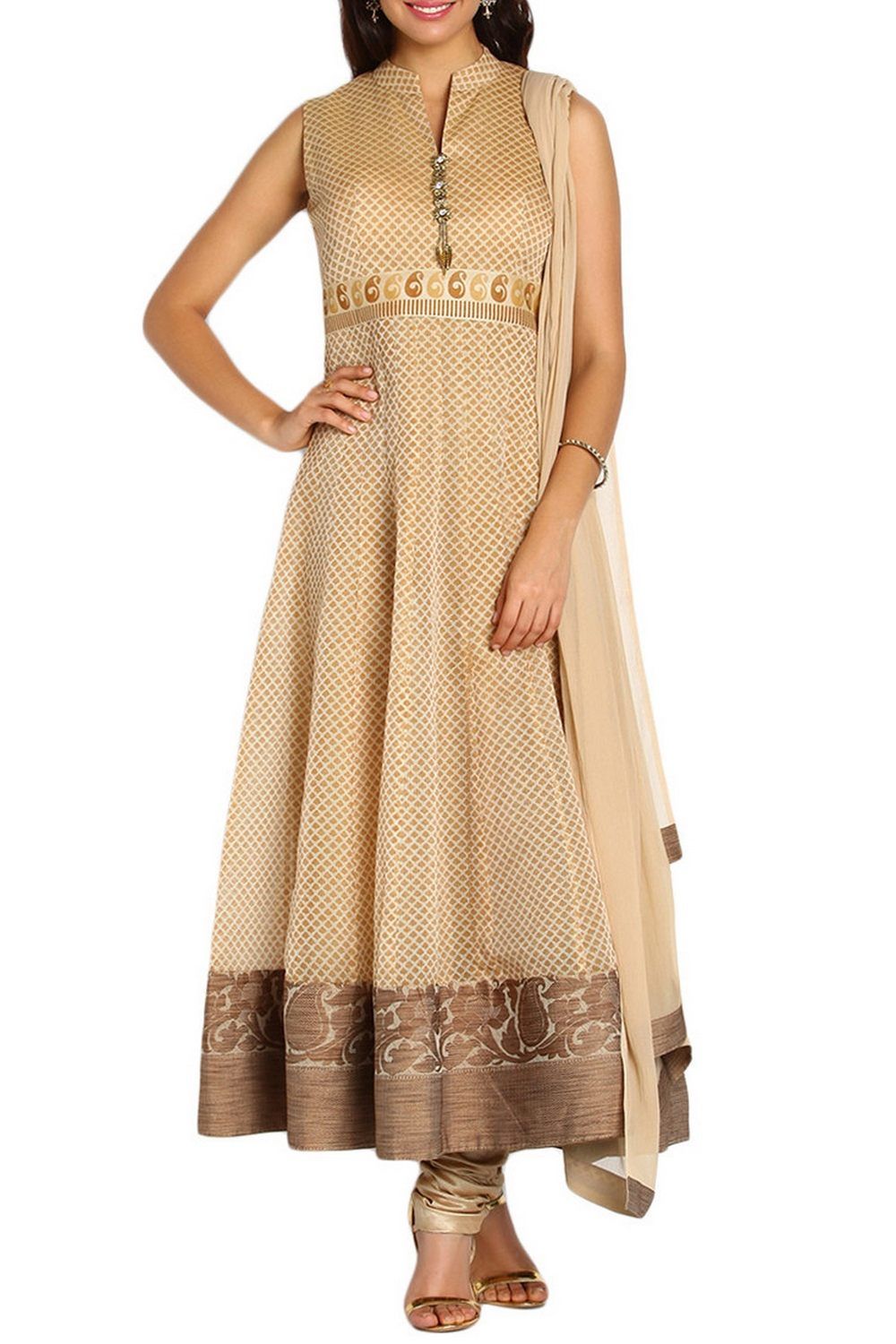 Beige Anarkali Suit Set - Indian Clothing in Denver, CO, Aurora, CO, Boulder, CO, Fort Collins, CO, Colorado Springs, CO, Parker, CO, Highlands Ranch, CO, Cherry Creek, CO, Centennial, CO, and Longmont, CO. Nationwide shipping USA - India Fashion X