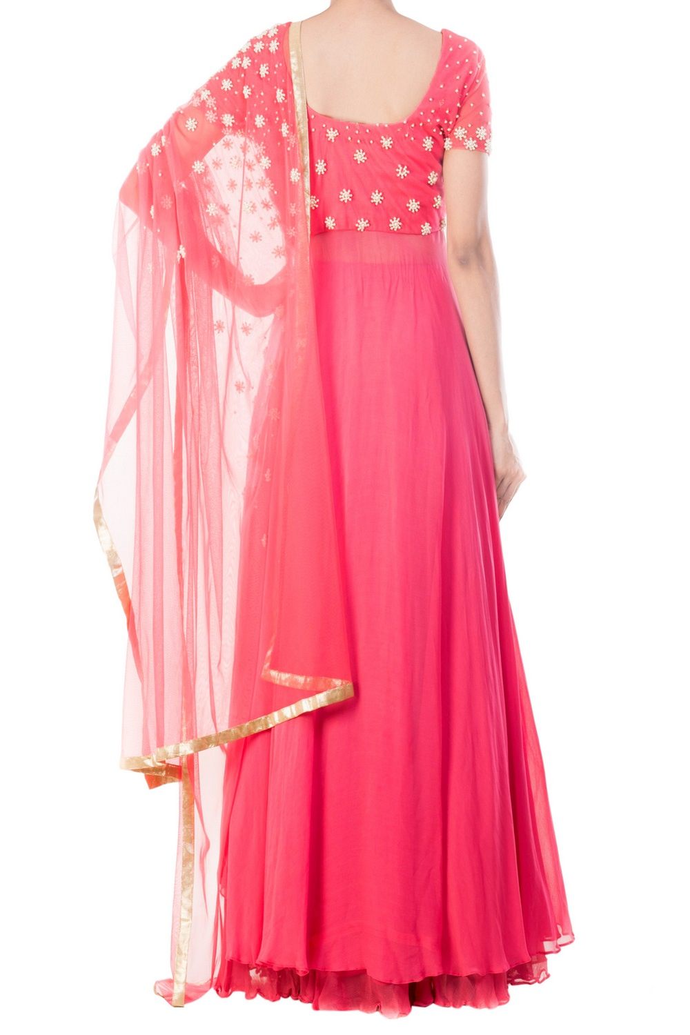 Strawberry Pink Embroidered Lehenga Set - Indian Clothing in Denver, CO, Aurora, CO, Boulder, CO, Fort Collins, CO, Colorado Springs, CO, Parker, CO, Highlands Ranch, CO, Cherry Creek, CO, Centennial, CO, and Longmont, CO. Nationwide shipping USA - India Fashion X