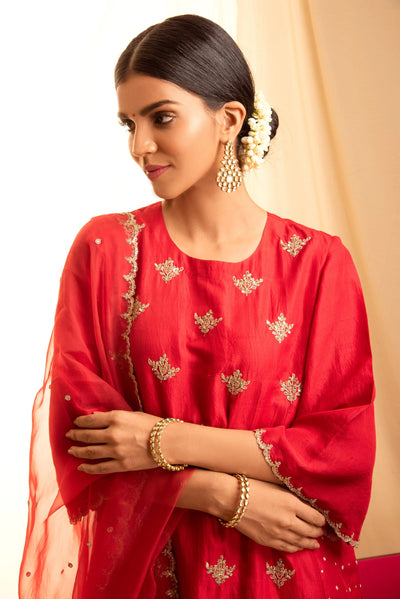 Red Embroidered Kurta Set - Indian Clothing in Denver, CO, Aurora, CO, Boulder, CO, Fort Collins, CO, Colorado Springs, CO, Parker, CO, Highlands Ranch, CO, Cherry Creek, CO, Centennial, CO, and Longmont, CO. Nationwide shipping USA - India Fashion X