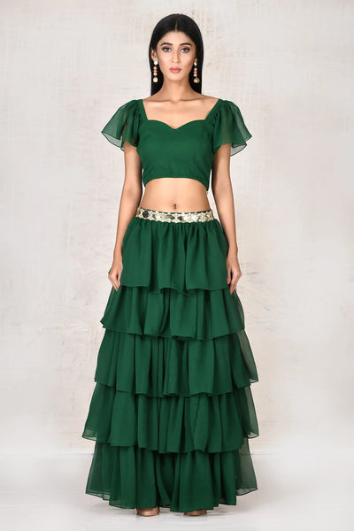 Green Crop Top Skirt Set Indian Clothing in Denver, CO, Aurora, CO, Boulder, CO, Fort Collins, CO, Colorado Springs, CO, Parker, CO, Highlands Ranch, CO, Cherry Creek, CO, Centennial, CO, and Longmont, CO. NATIONWIDE SHIPPING USA- India Fashion X