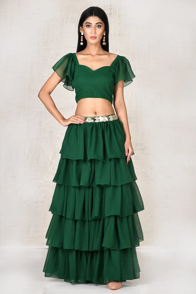 Green Crop Top Skirt Set Indian Clothing in Denver, CO, Aurora, CO, Boulder, CO, Fort Collins, CO, Colorado Springs, CO, Parker, CO, Highlands Ranch, CO, Cherry Creek, CO, Centennial, CO, and Longmont, CO. NATIONWIDE SHIPPING USA- India Fashion X