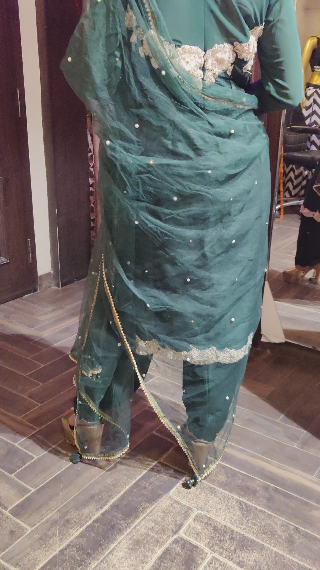Forest Green Embroidered Salwar Suit- Indian Clothing in Denver, CO, Aurora, CO, Boulder, CO, Fort Collins, CO, Colorado Springs, CO, Parker, CO, Highlands Ranch, CO, Cherry Creek, CO, Centennial, CO, and Longmont, CO. Nationwide shipping USA- India Fashion X