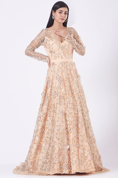 Peach Embroidered Gown Indian Clothing in Denver, CO, Aurora, CO, Boulder, CO, Fort Collins, CO, Colorado Springs, CO, Parker, CO, Highlands Ranch, CO, Cherry Creek, CO, Centennial, CO, and Longmont, CO. NATIONWIDE SHIPPING USA- India Fashion X