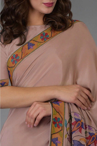 Saree in Dusty Rose Pink Featured in Kashmiri Art Embroidered Print - Indian Clothing in Denver, CO, Aurora, CO, Boulder, CO, Fort Collins, CO, Colorado Springs, CO, Parker, CO, Highlands Ranch, CO, Cherry Creek, CO, Centennial, CO, and Longmont, CO. Nationwide shipping USA - India Fashion X