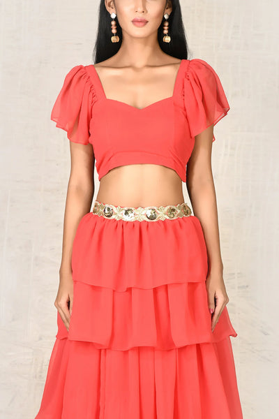 Red Crop Top Skirt Set - Indian Clothing in Denver, CO, Aurora, CO, Boulder, CO, Fort Collins, CO, Colorado Springs, CO, Parker, CO, Highlands Ranch, CO, Cherry Creek, CO, Centennial, CO, and Longmont, CO. Nationwide shipping USA - India Fashion X
