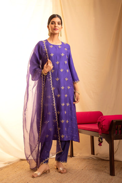 Purple Embroidered Kurta Set - Indian Clothing in Denver, CO, Aurora, CO, Boulder, CO, Fort Collins, CO, Colorado Springs, CO, Parker, CO, Highlands Ranch, CO, Cherry Creek, CO, Centennial, CO, and Longmont, CO. Nationwide shipping USA - India Fashion X